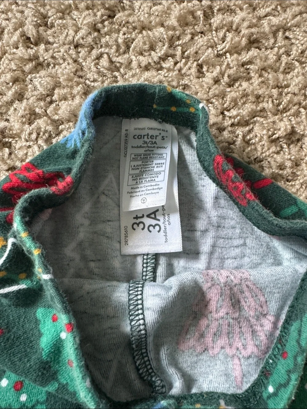 Carter's Dark Green Holiday Tree Pajama Set with Red & Blue Accents